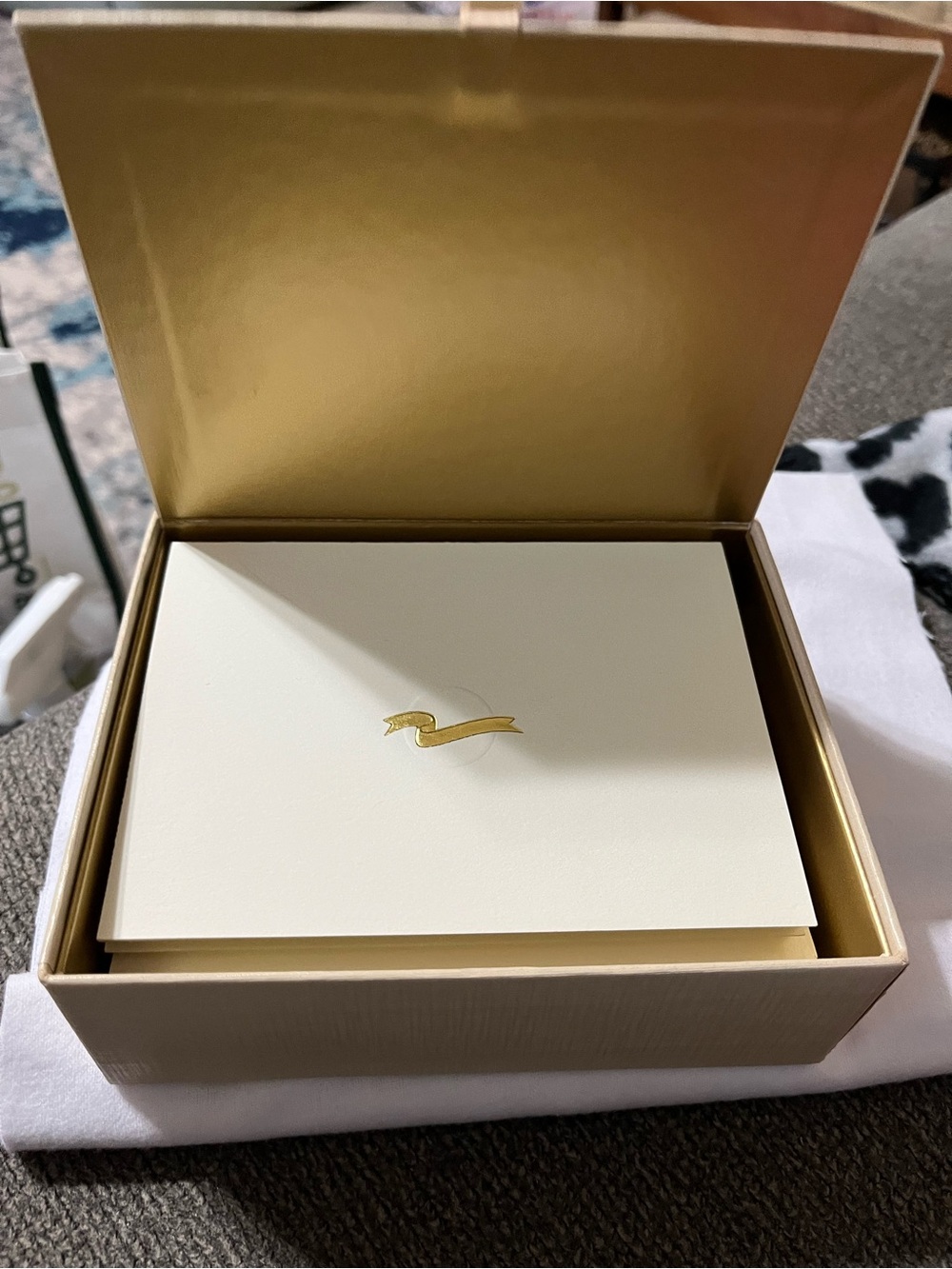 Avon Gold Box with Cream Ribbon-Accented Note Cards